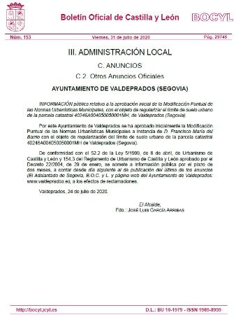 Imagen Exposición pública modificación NUM de Valdeprados